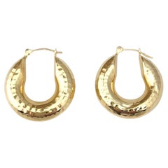 14K Yellow Gold Hammered Hoop Earrings #21729