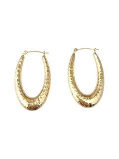 14K Yellow Gold Hammered Oval Hoop Earrings #21759