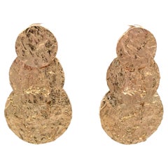 14k Yellow Gold Hammered Stacked Circular Hanging Earrings