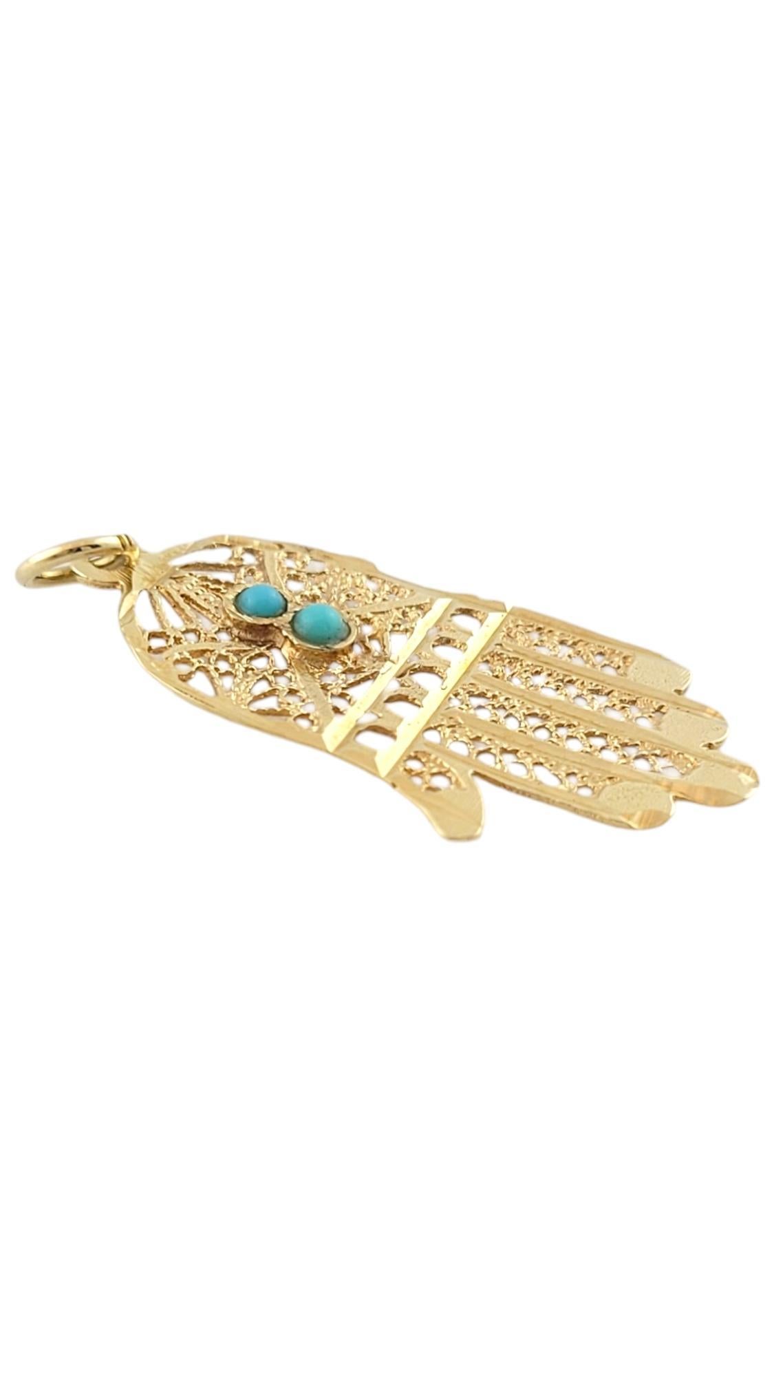 Bead 14K Yellow Gold Hamsa Hand Charm with Turquoise Stones #16205