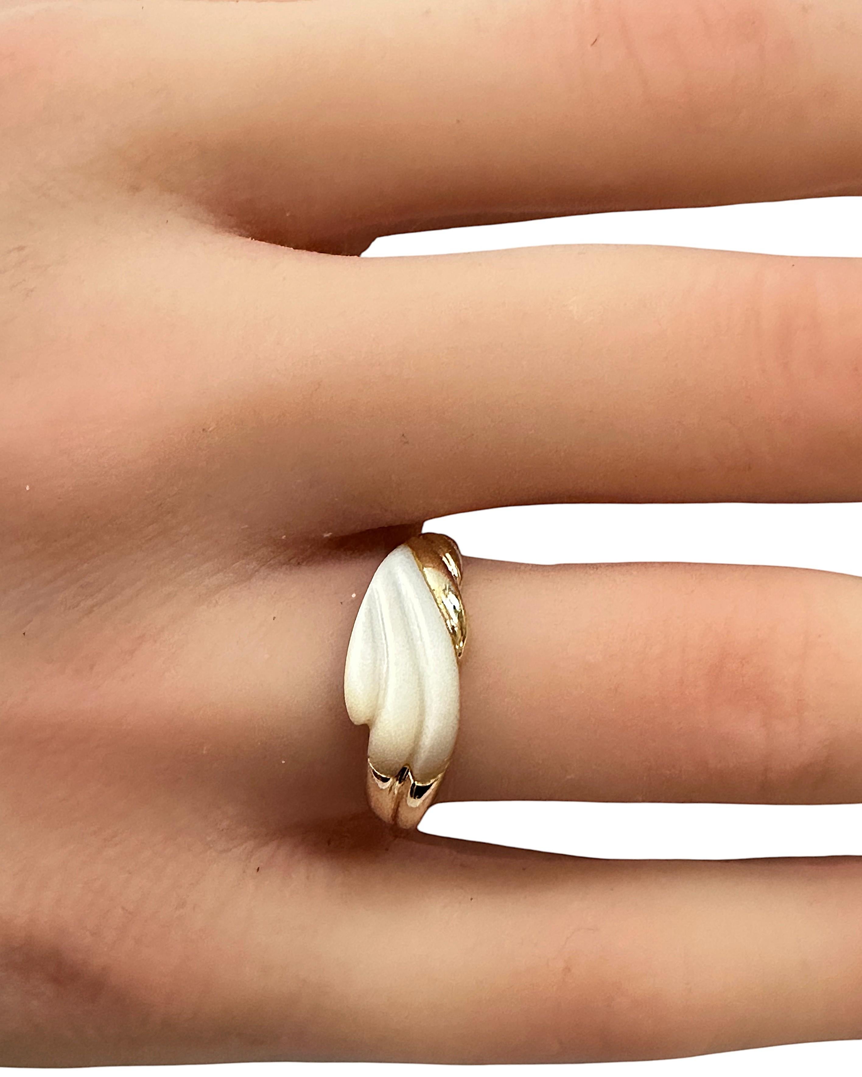 14k Yellow Gold Hand Carved Art Deco Mother of Pearl Ring size 6.75 For Sale 5