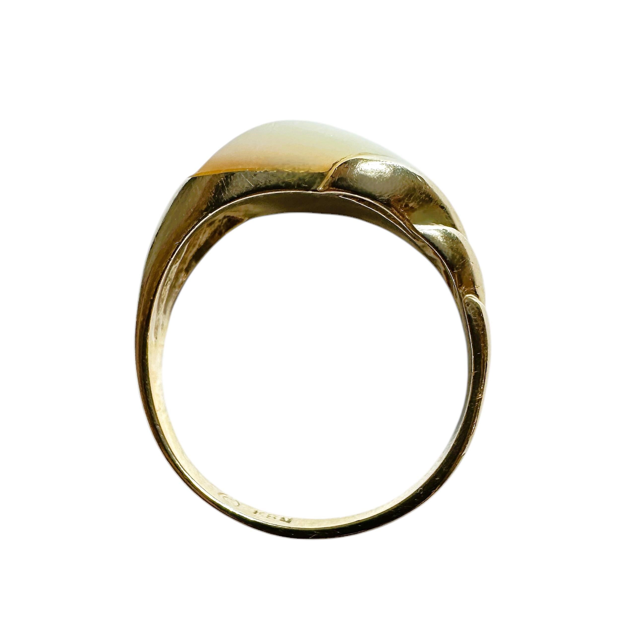14k Yellow Gold Hand Carved Art Deco Mother of Pearl Ring size 6.75 For Sale 6