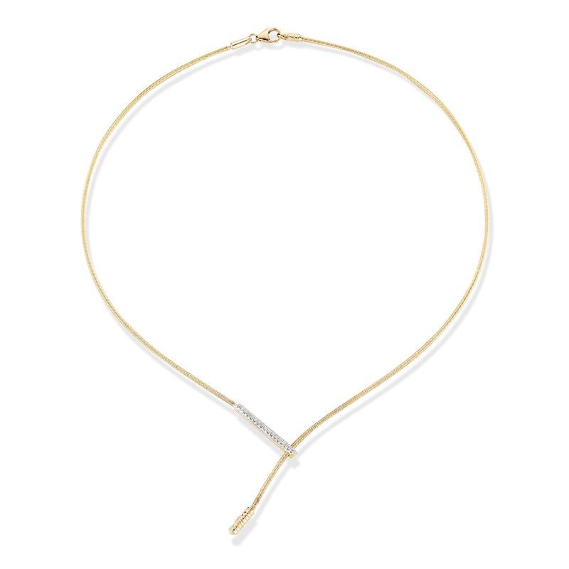 14 Karat Yellow Gold Hand-Crafted Mesh Lariat Y Necklace, Enhanced with 0.17 Carats of Pave Set Diamonds
