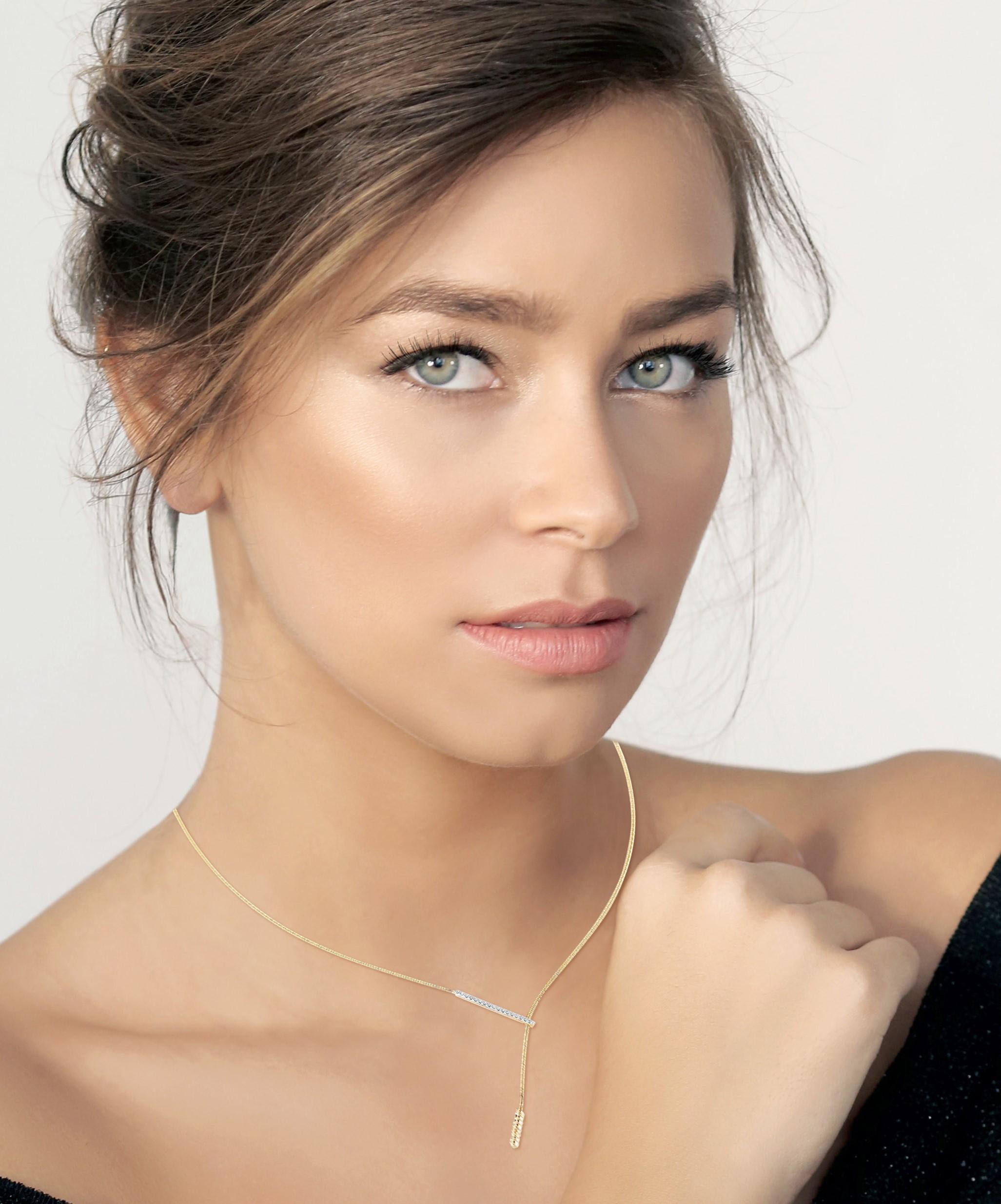 Collier lariat en maille en or jaune 14 carats fait à la main, rehaussé de diamants Neuf - En vente à Great Neck, NY