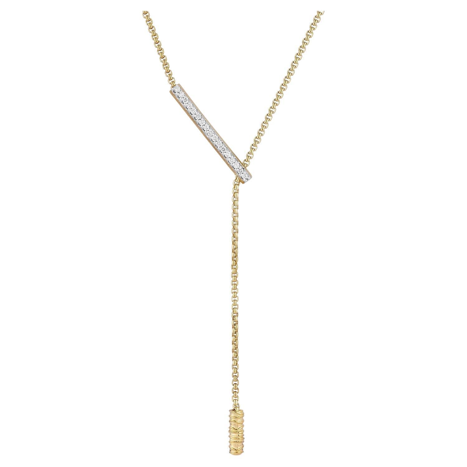 14K Gold 0.17 ct. tw. Lariat Necklace For Sale