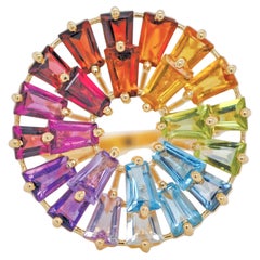 Anillo artesanal de oro amarillo de 14 quilates con baguette cónica de gemas naturales del arco iris