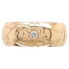 Fascia nuziale larga con diamante incisa a mano in oro giallo 14K, misura 5