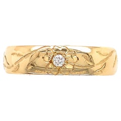 14K Yellow Gold Hand Engraved Wide Diamond Wedding Band size 6.5