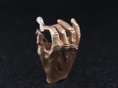14K Yellow Gold Hand Holding Jewelers Loupe Brooch Diamond Pin