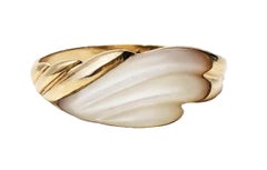 14k Yellow Gold Hand-made Carved Art Deco Ceramic Ring size 6.75