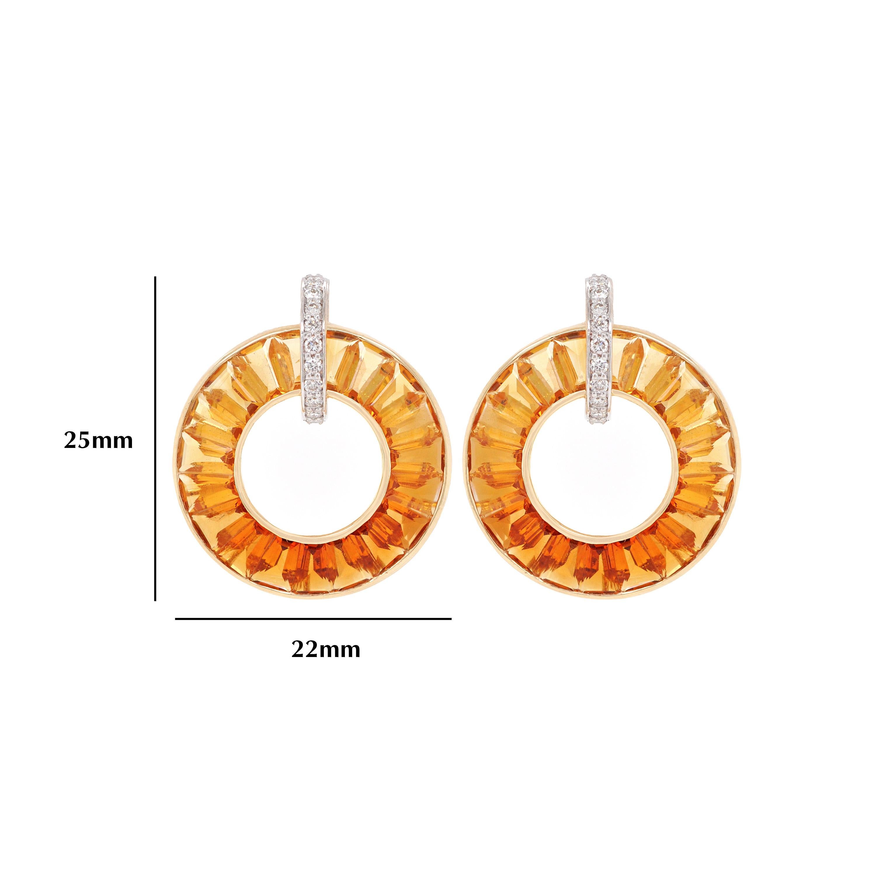 Ensemble de clous d'oreilles en or jaune 14 carats, diamants et citrine taillées sur mesure, fabriqués à la main en vente 1