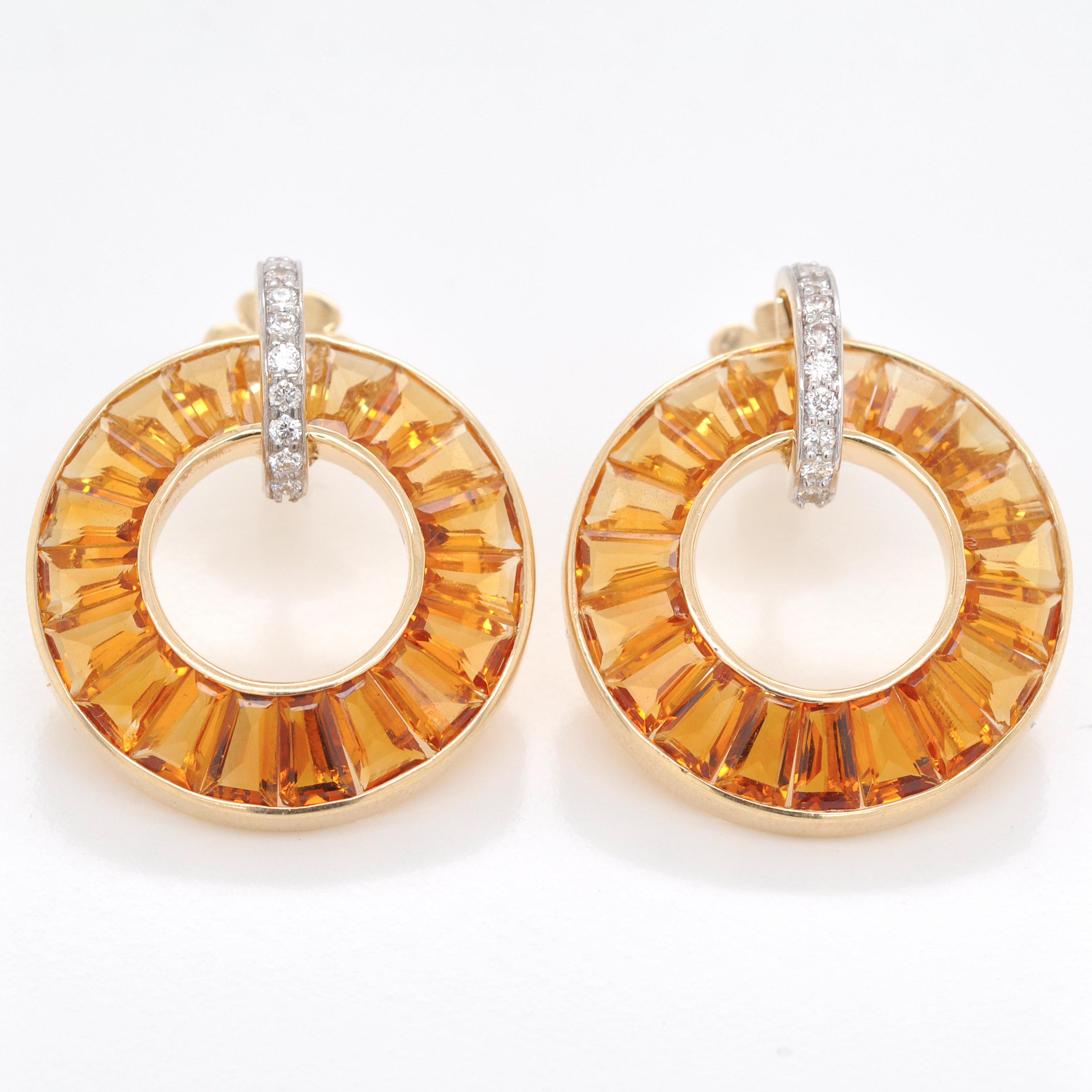 Ensemble de clous d'oreilles en or jaune 14 carats, diamants et citrine taillées sur mesure, fabriqués à la main en vente 2
