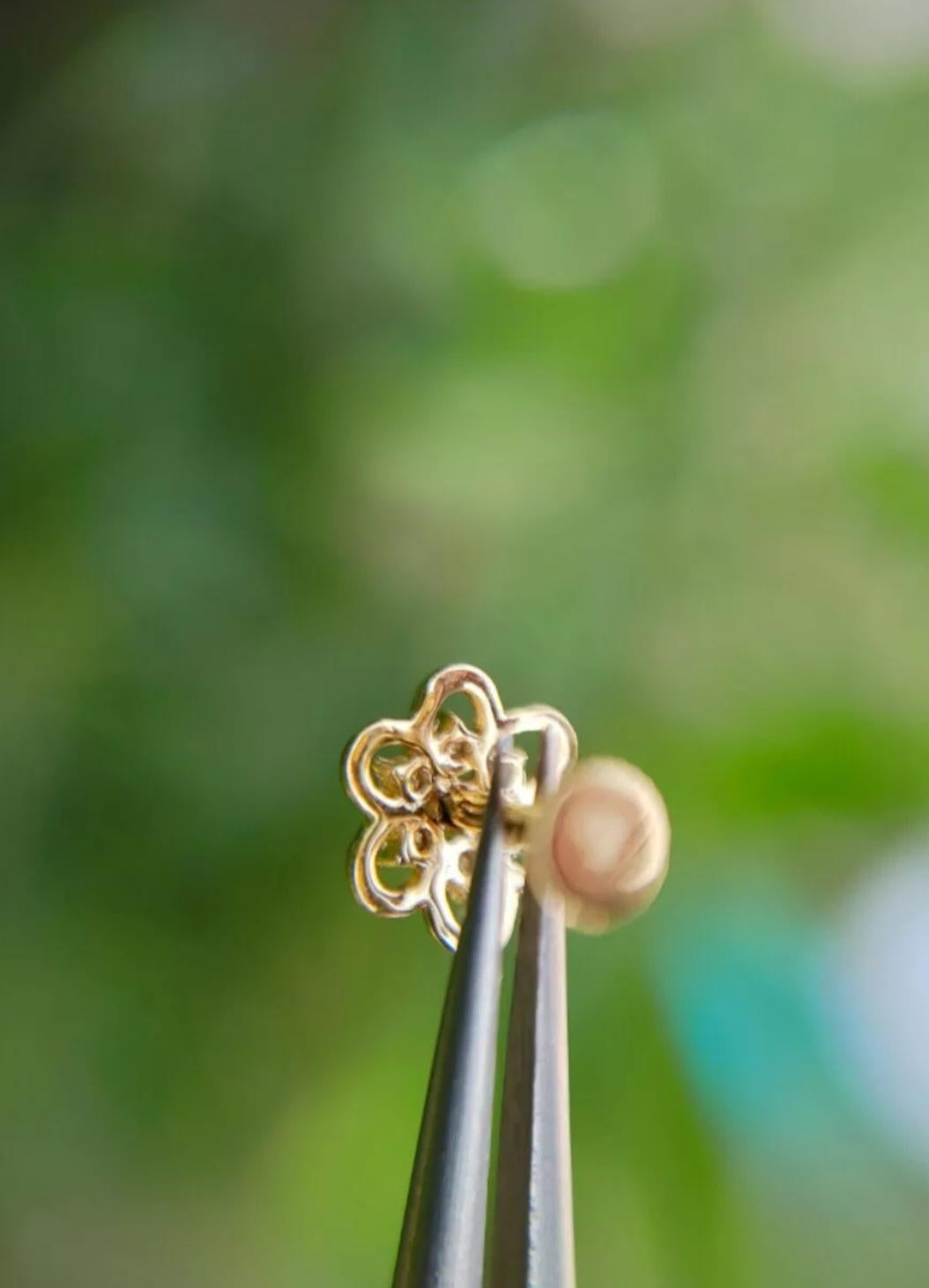 Art Deco 14K Yellow Gold Handmade Diamond Flower Nose Piercing Jewelry Expensive jewelry For Sale