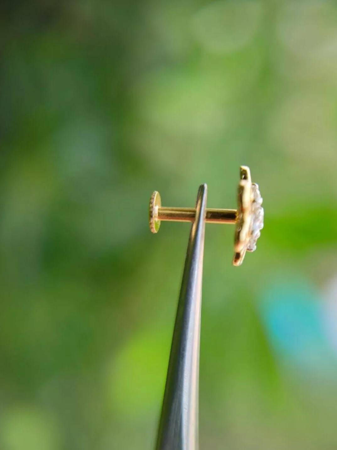 14K Yellow Gold Handmade Diamond Flower Nose Piercing Jewelry Expensive jewelry In New Condition For Sale In Chicago, IL