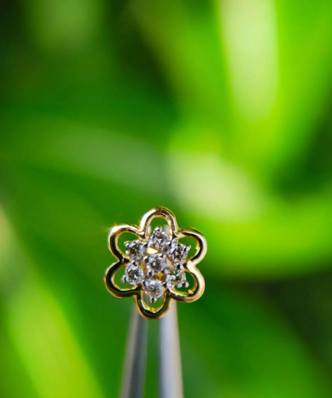 14K Yellow Gold Handmade Diamond Flower Nose Piercing Jewelry Expensive jewelry For Sale 1