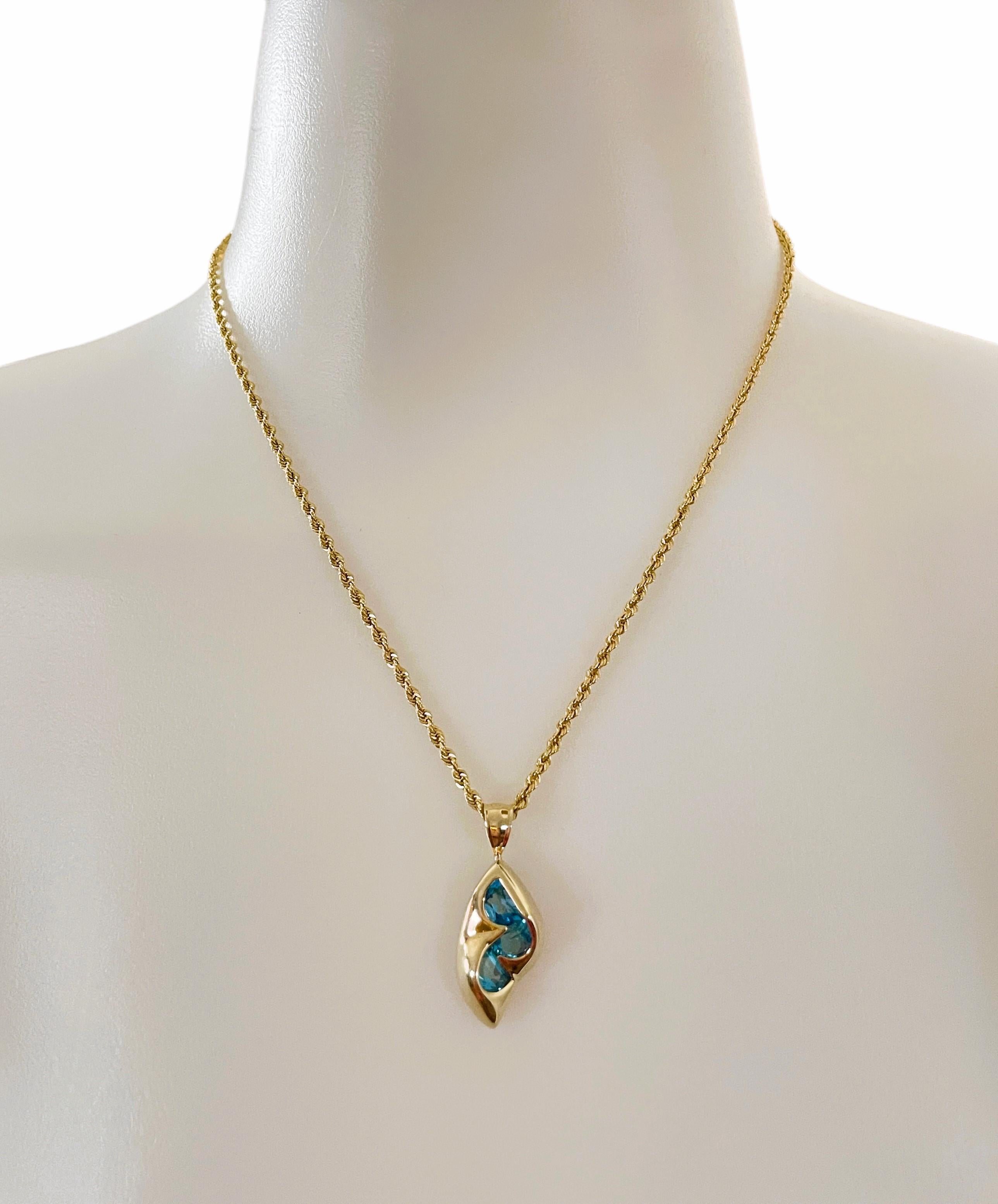 14k Yellow Gold Handmade Fancy Cut Blue Topaz Pendant with Appraisal For Sale 5