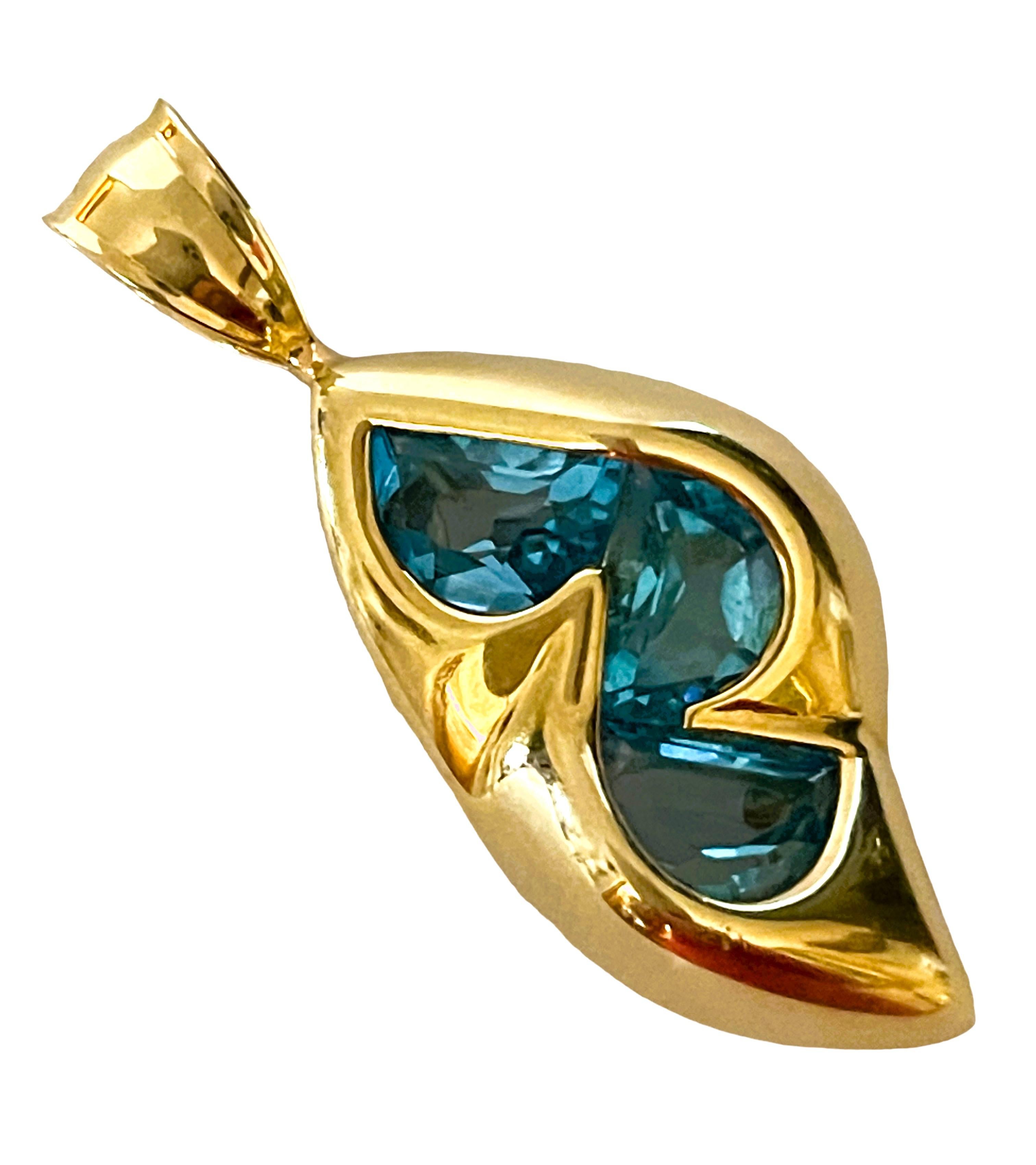 14k Yellow Gold Handmade Fancy Cut Blue Topaz Pendant with Appraisal For Sale 3
