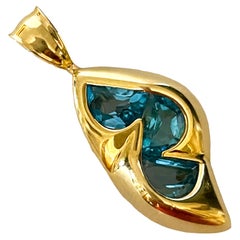 14k Yellow Gold Handmade Fancy Cut Blue Topaz Pendant with Appraisal