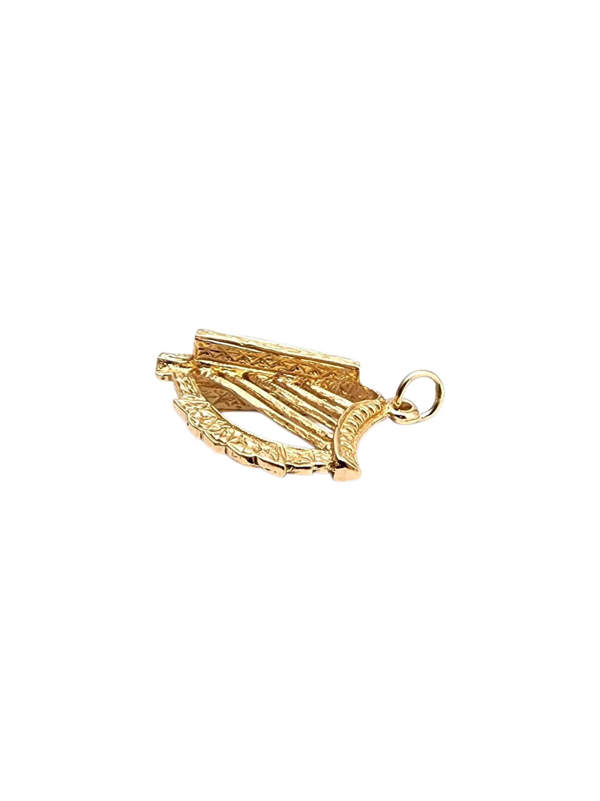 Women's 14K Yellow Gold Harp Pendant #22767 For Sale