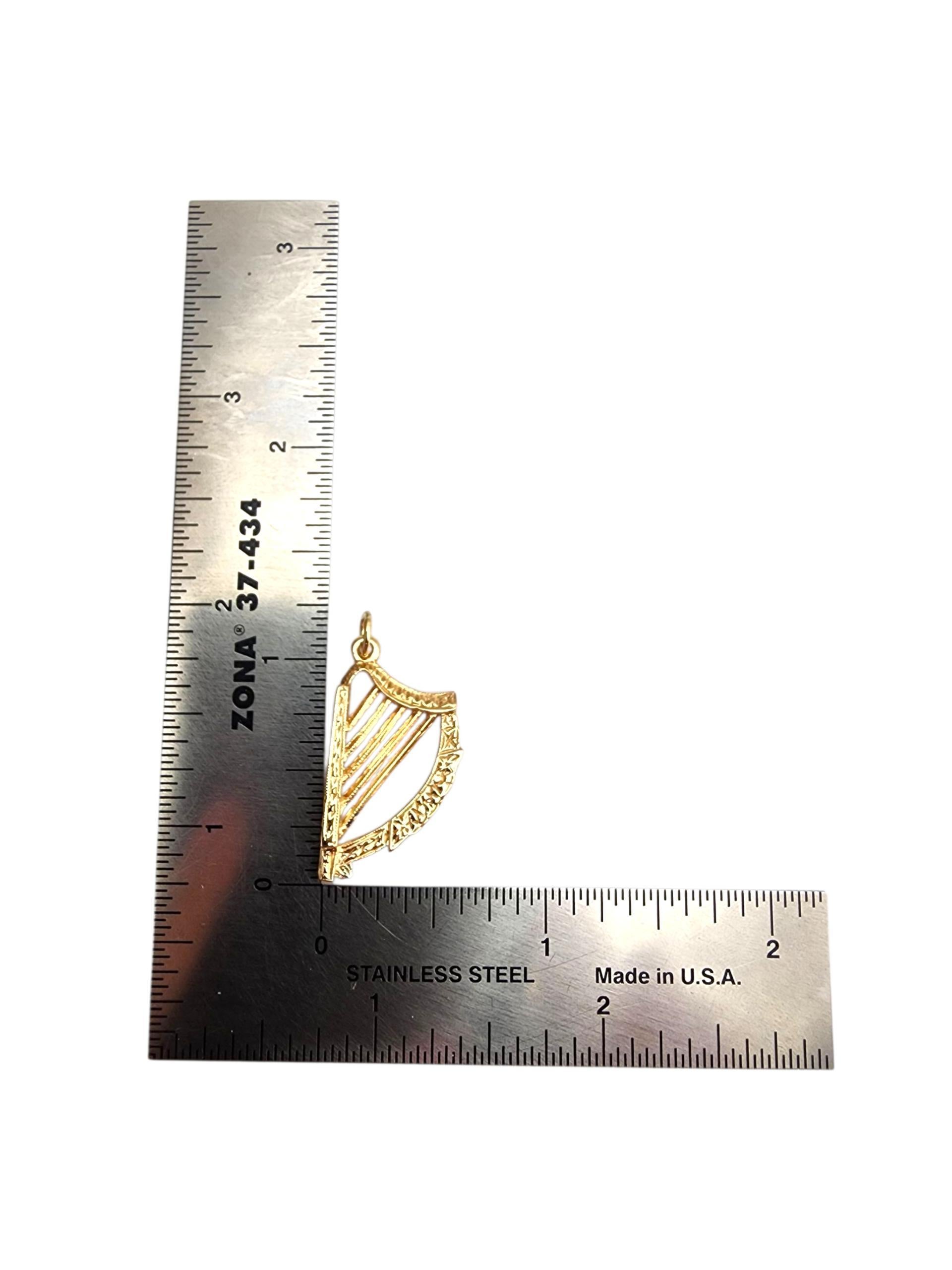 14K Yellow Gold Harp Pendant #22767 For Sale 1