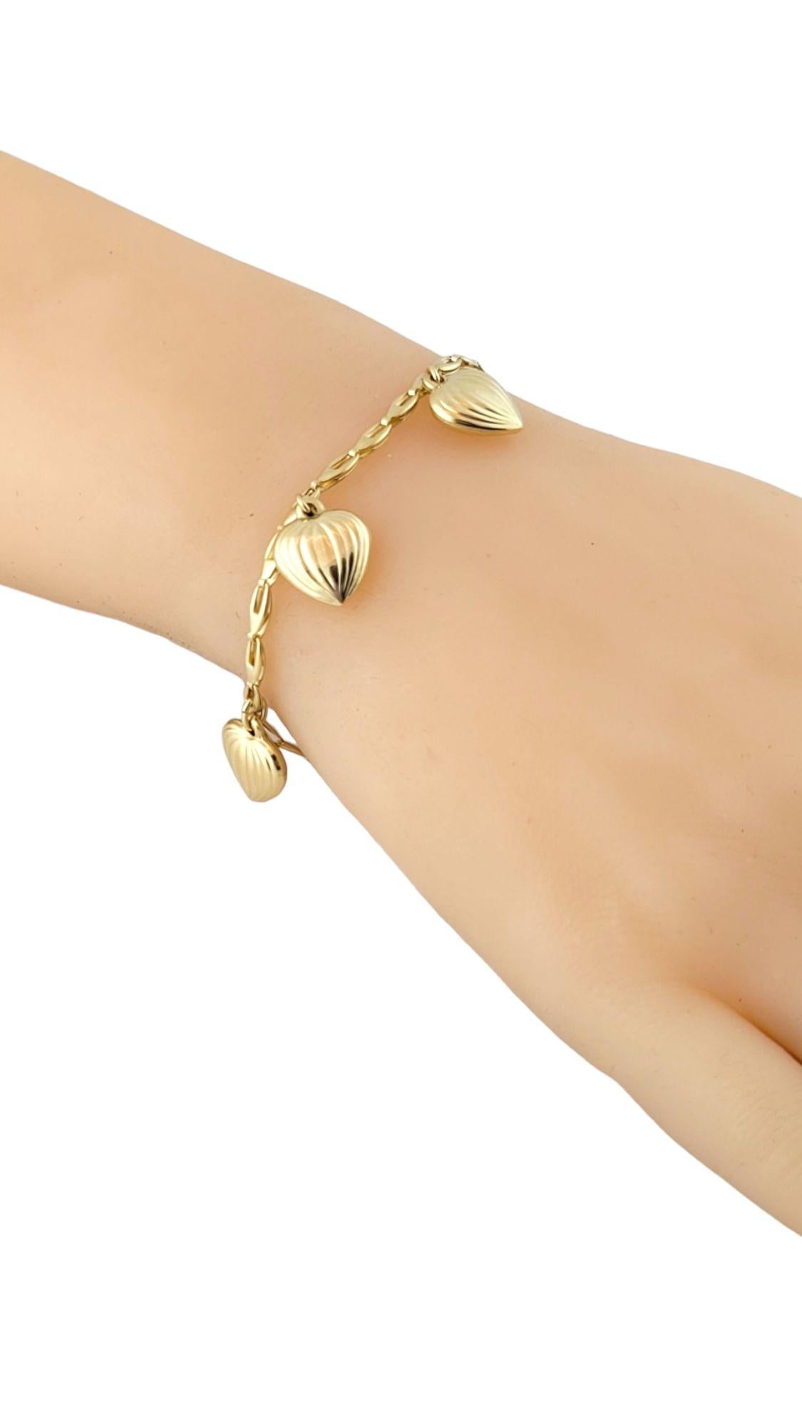 14K Yellow Gold Heart Charm Bracelet #14464 For Sale 2