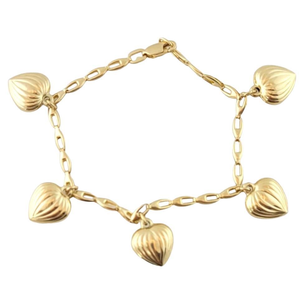 14K Yellow Gold Heart Charm Bracelet #14464 For Sale