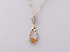 14K Yellow Gold Heart Citrine & Diamond Pendant Necklace