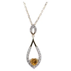 14K Yellow Gold Heart Citrine & Diamond Pendant Necklace