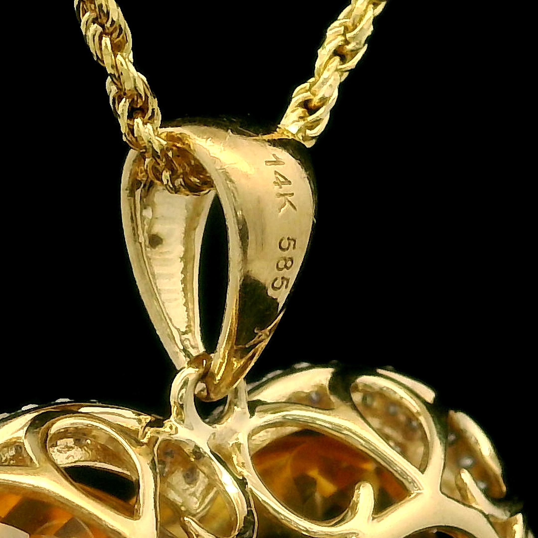 14k Yellow Gold Heart Cut Citrine Pave Diamond Frame Pendant 18