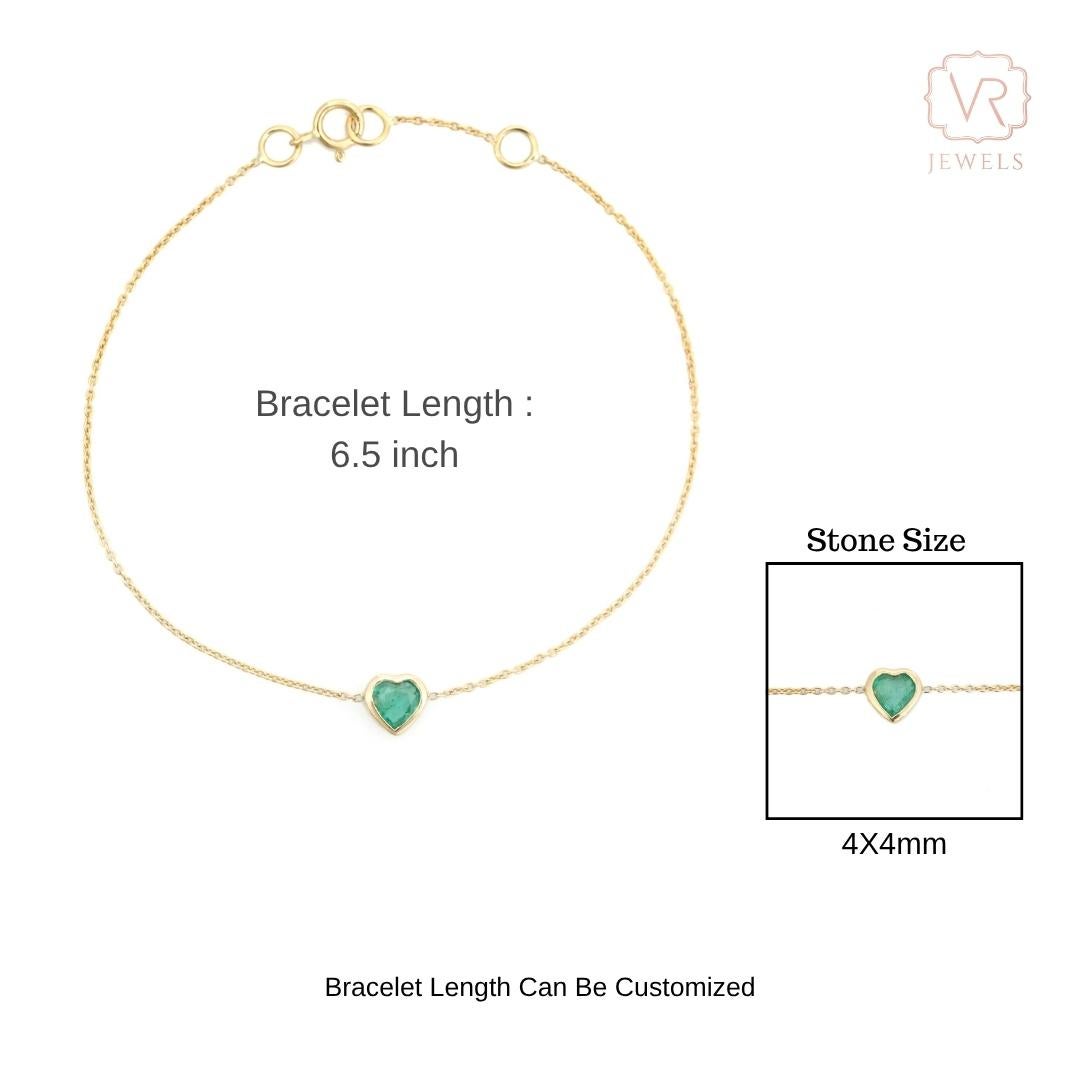 Bracelet de chaîne en or jaune 14K serti d'émeraudes en forme de coeur pour femmes en vente 6