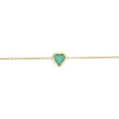 14K Yellow Gold Heart-Cut Emerald Bezel-Set Chain Bracelet for Women Jewelry