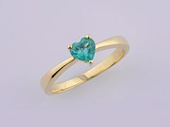 14K Yellow Gold Heart Cut Emerald Solitaire Ring