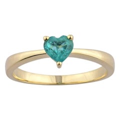 14K Yellow Gold Heart Cut Emerald Solitaire Ring