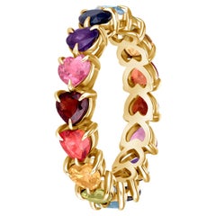 14K Yellow Gold Heart-Cut Rainbow Eternity Ring, Size 4