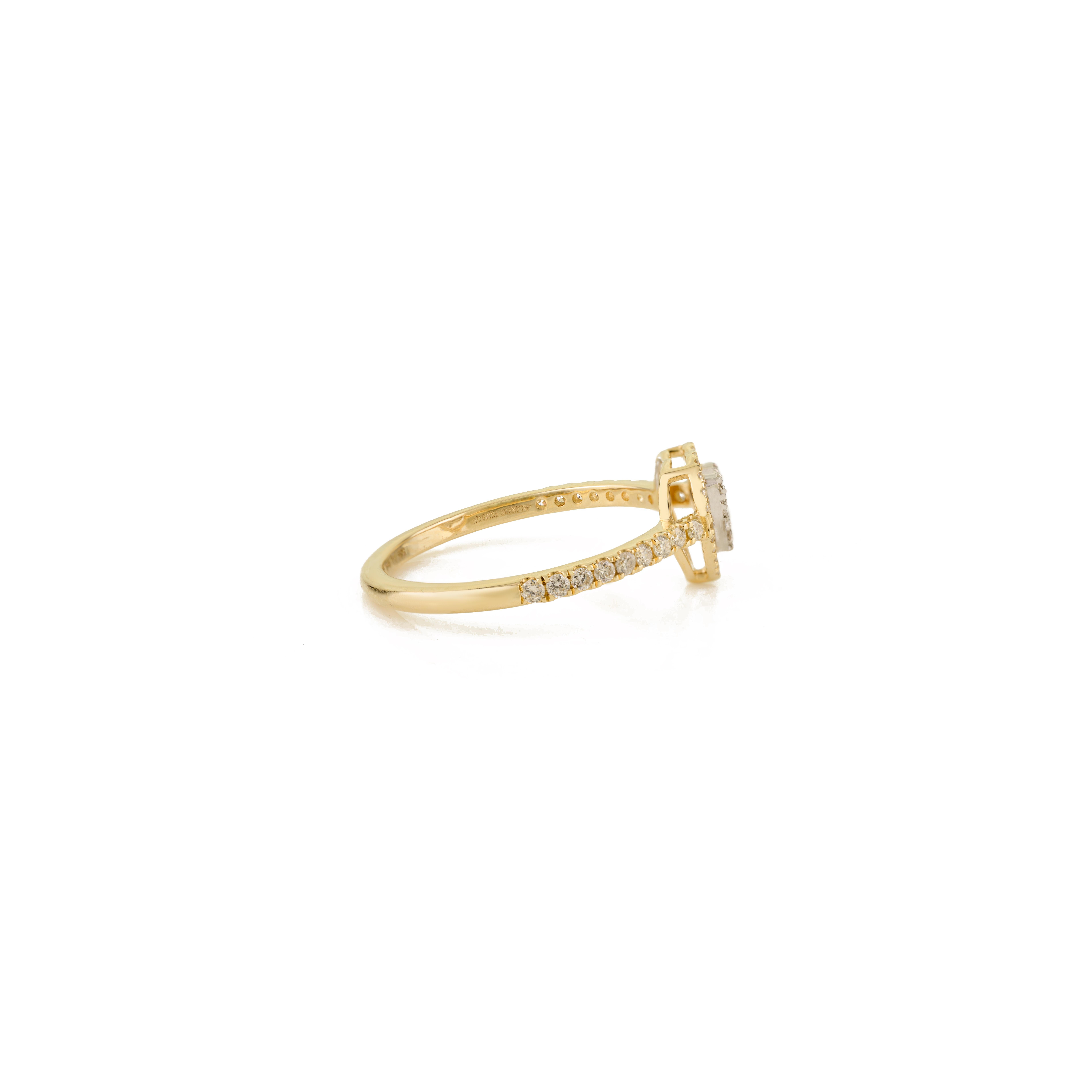 For Sale:  14k Yellow Gold Heart Diamond Engagement Ring with Baguette & Round Cut Diamonds 9