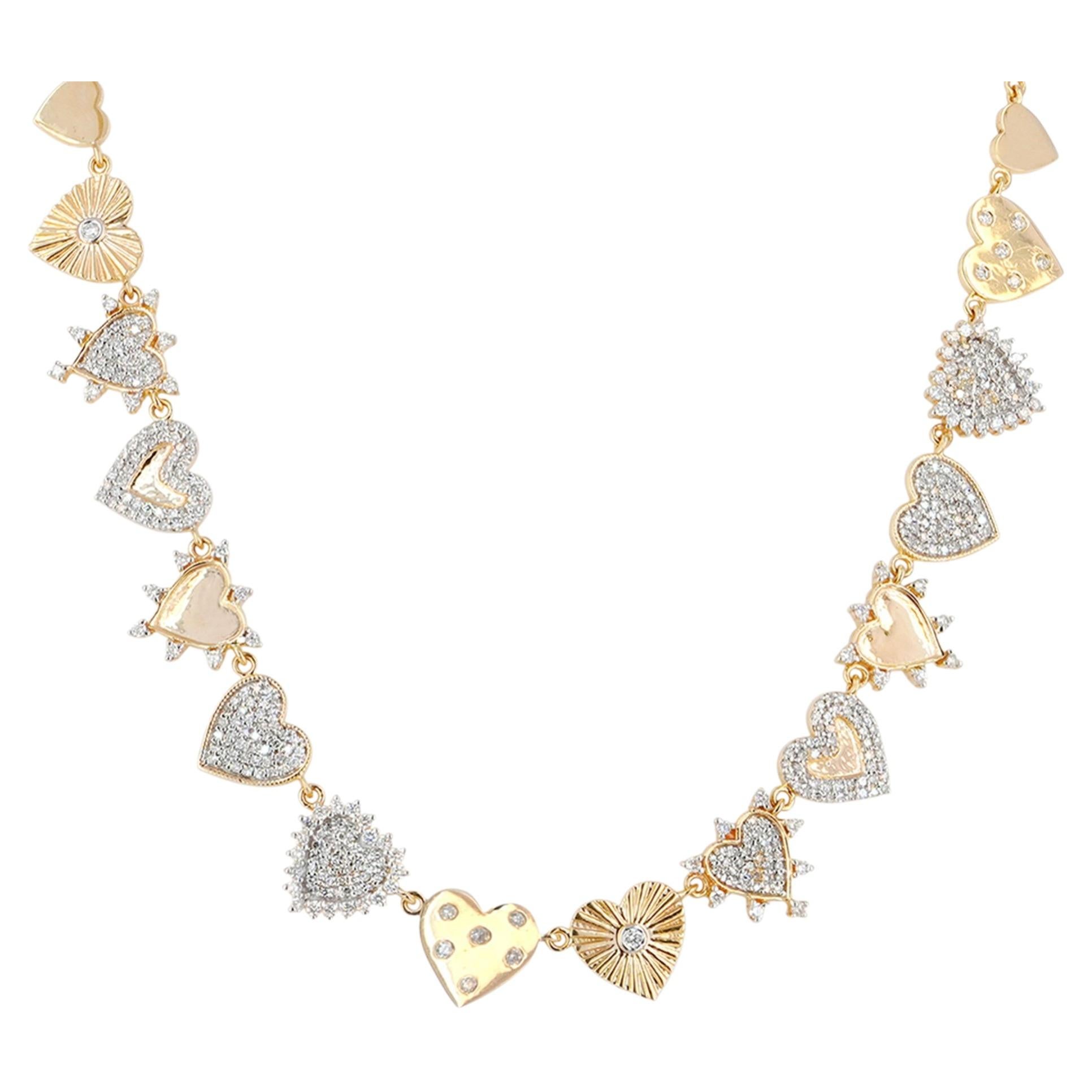 14K Yellow Gold Heart Diamond Necklace, Luxury Statement Jewelry for Women Gift