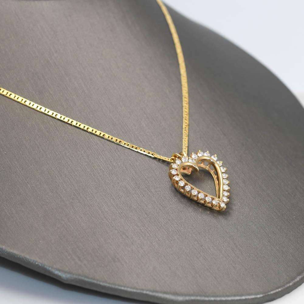 Brilliant Cut 14K Yellow Gold Heart Diamond Pendant Necklace, 9.8gr For Sale