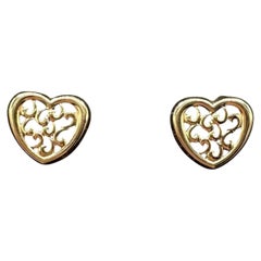 14K Yellow Gold Heart Earrings Kids Threaded Backs 0.4g New