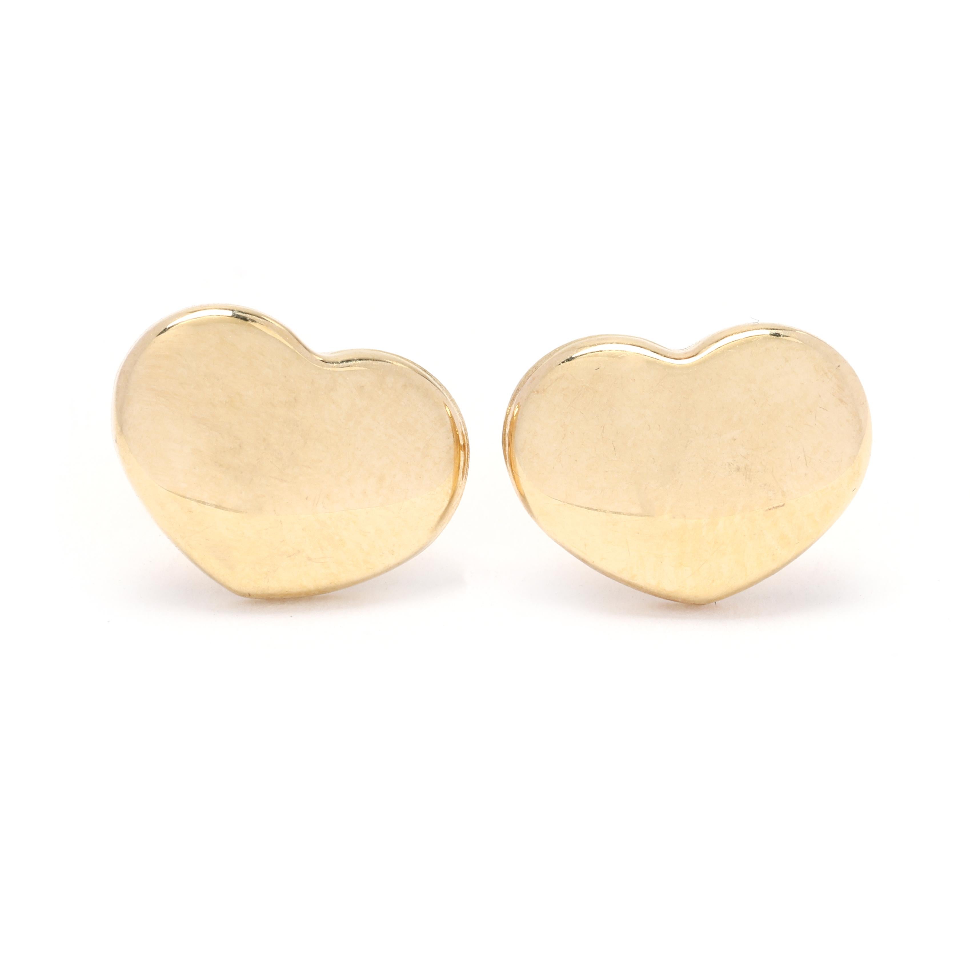 Women's or Men's 14k Yellow Gold Heart Earrings, Stud Earrings, Dainty and Lovely For Sale