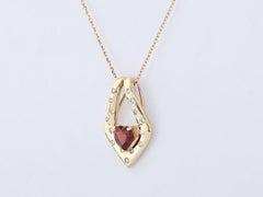 14K Yellow Gold Heart Garnet & Diamond Pendant Necklace