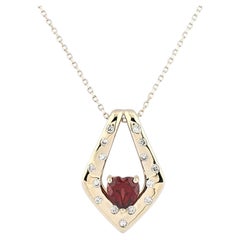 14K Yellow Gold Heart Garnet & Diamond Pendant Necklace