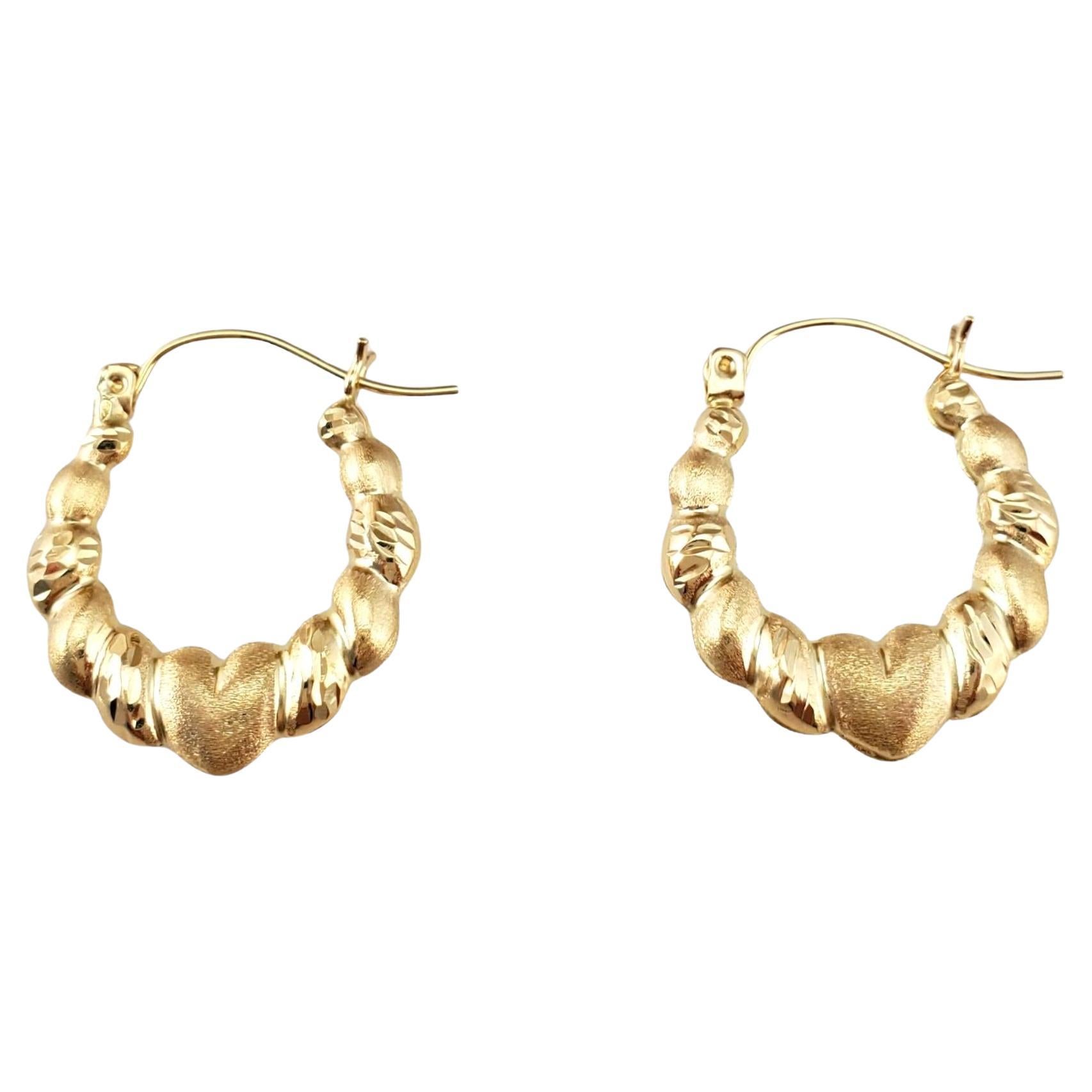 14K Yellow Gold Heart Hoop Earrings #17961