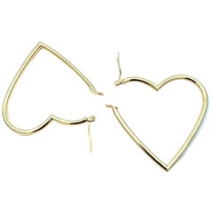 14K Yellow Gold Heart Hoop Earrings