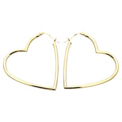 14K Yellow Gold Heart Hoop Earrings