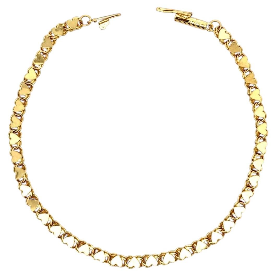 14k Yellow Gold Heart Link Chain Bracelet w/ Barrel Push Clasp