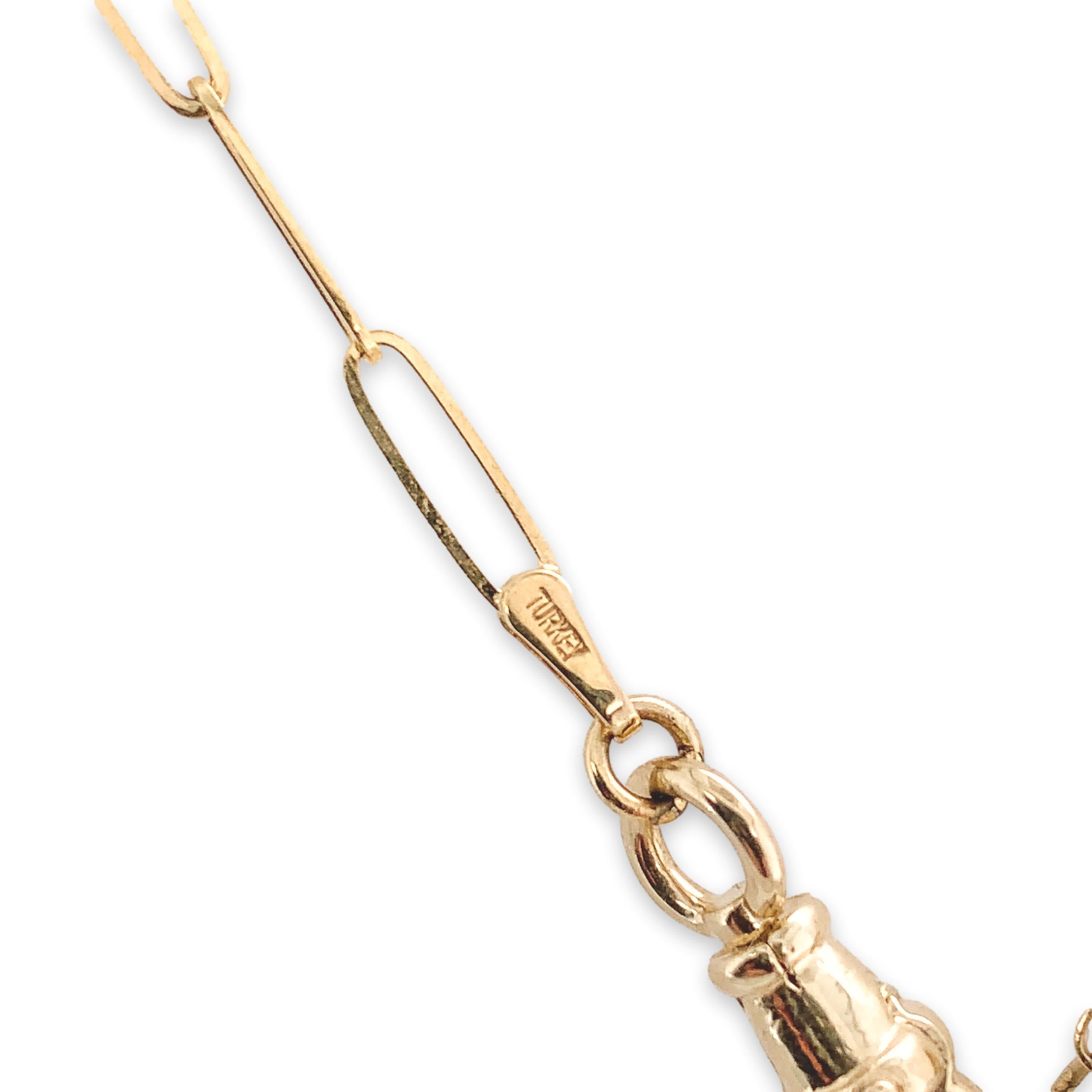 Medaglione a cuore in oro giallo 14K con trifoglio inciso e catena allungata in vendita 4