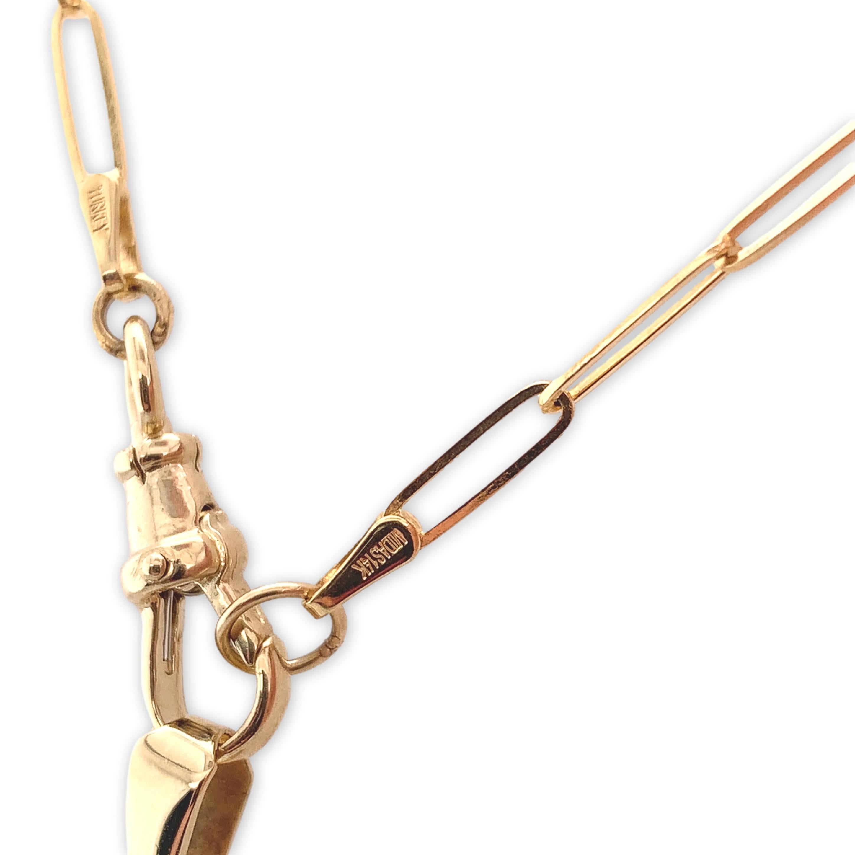 Medaglione a cuore in oro giallo 14K con trifoglio inciso e catena allungata in vendita 5