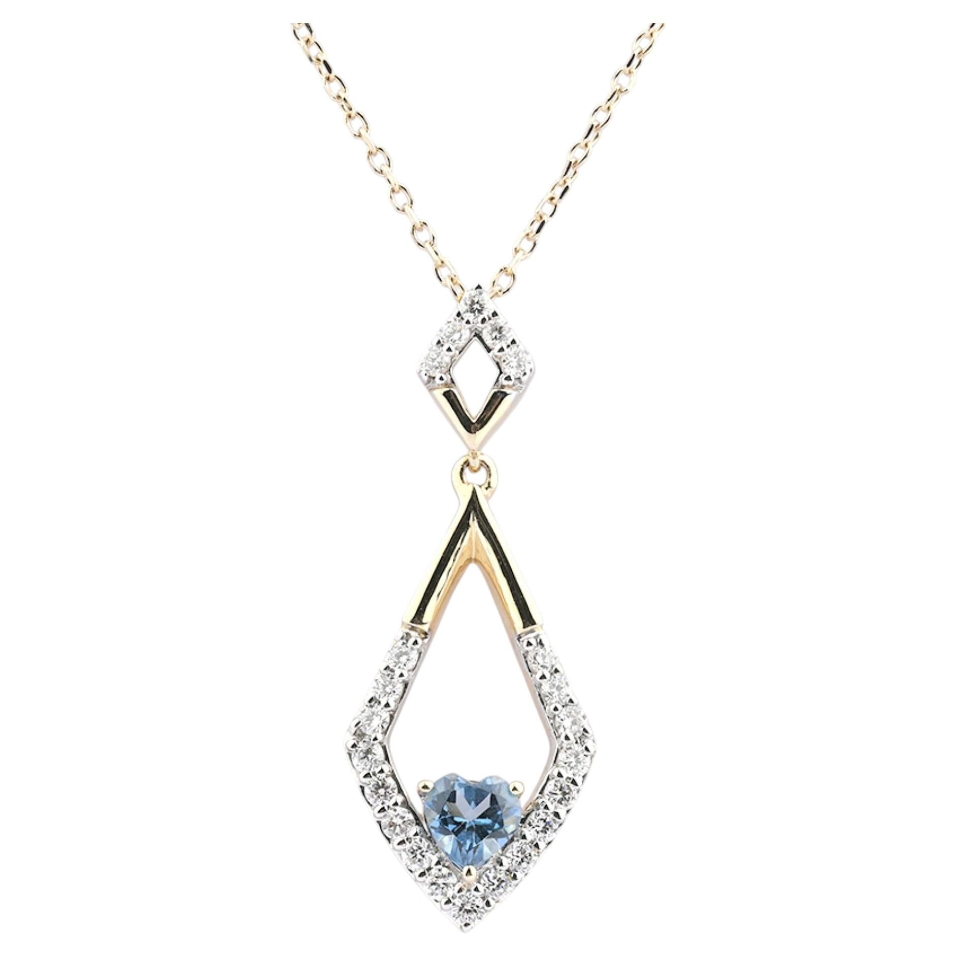 14K Yellow Gold Heart London Blue Topaz & Diamond Pendant Necklace