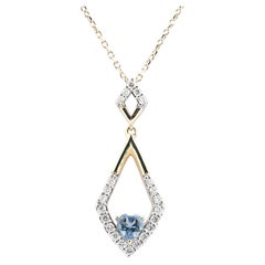 14K Yellow Gold Heart London Blue Topaz & Diamond Pendant Necklace
