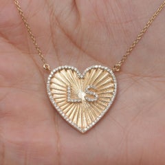 14k Yellow Gold Heart Necklace Natural Diamond Initial Charm Personalize Jewelry